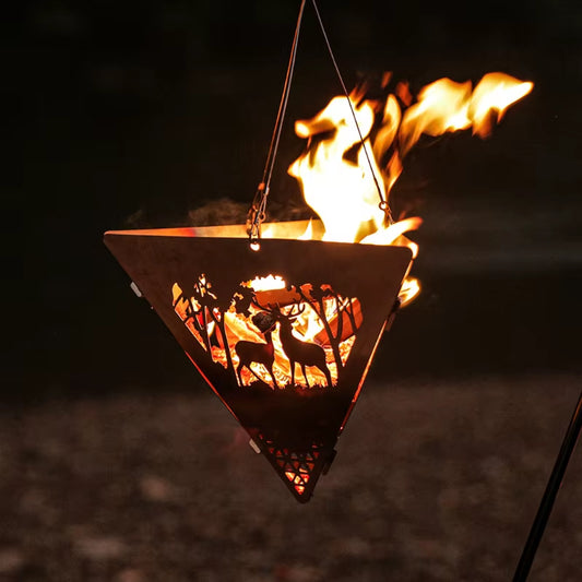 Triangle Hanging Fire Pit Furnace Bonfire Campfire Pit Camping Firewood Burner Stove Stand Frame Pit