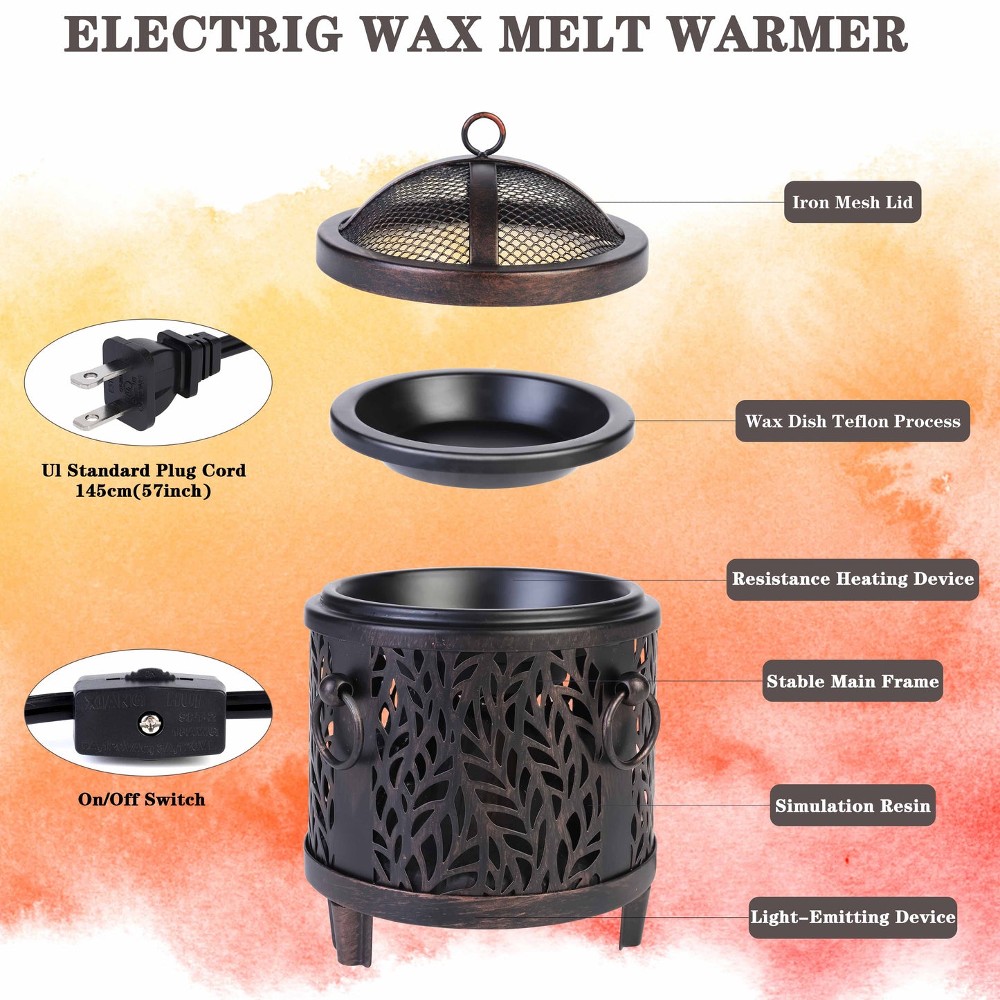 Fire Pit Wax Warmer, Bonfire Elextric Wax Melting Heater, Candle Oil Burner Flickering Warm Night Light for Home Decor & Aromatherapy Gift