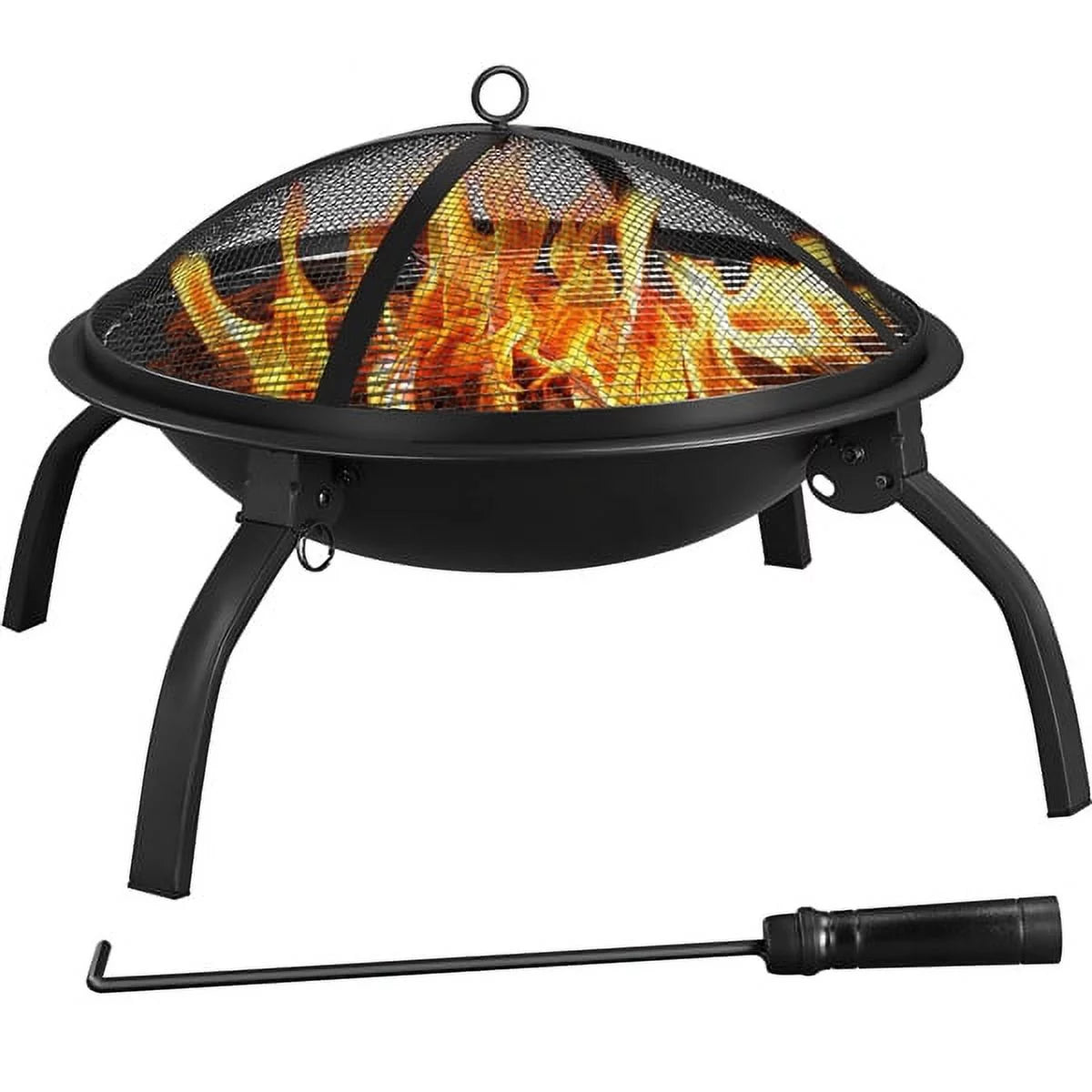 round Iron Fire Pit for Bonfire Camping BBQ, Black